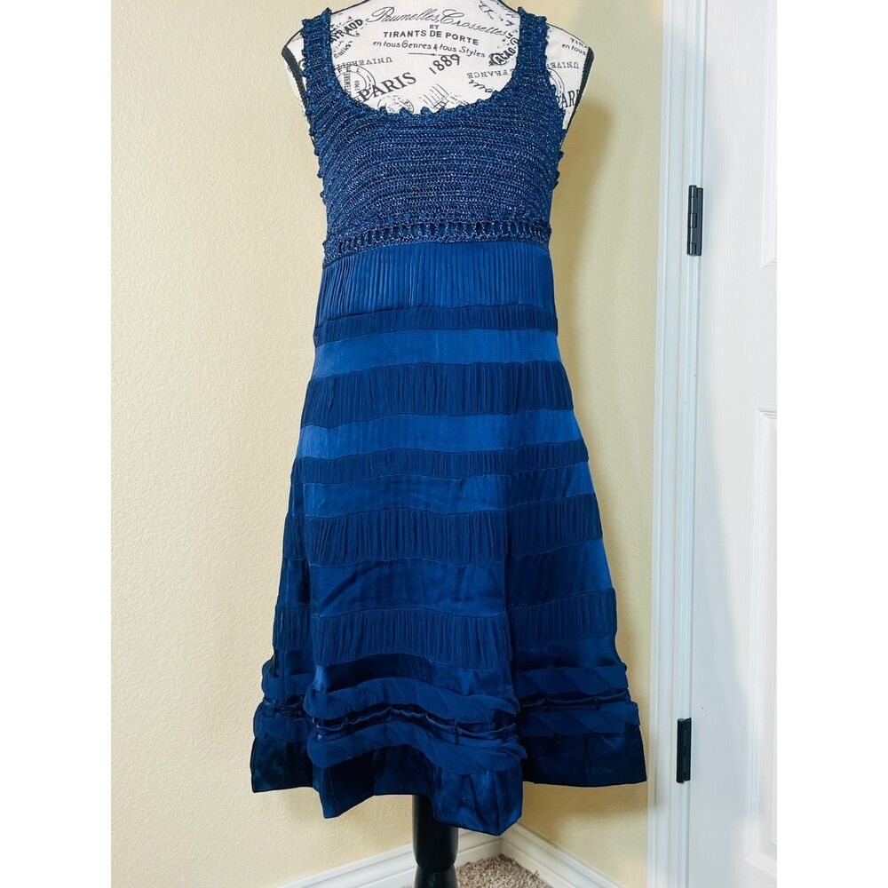 Diane Von Furstenberg DVF Navy Silk Slip dress Medium A Line Ruffle Chic Glam